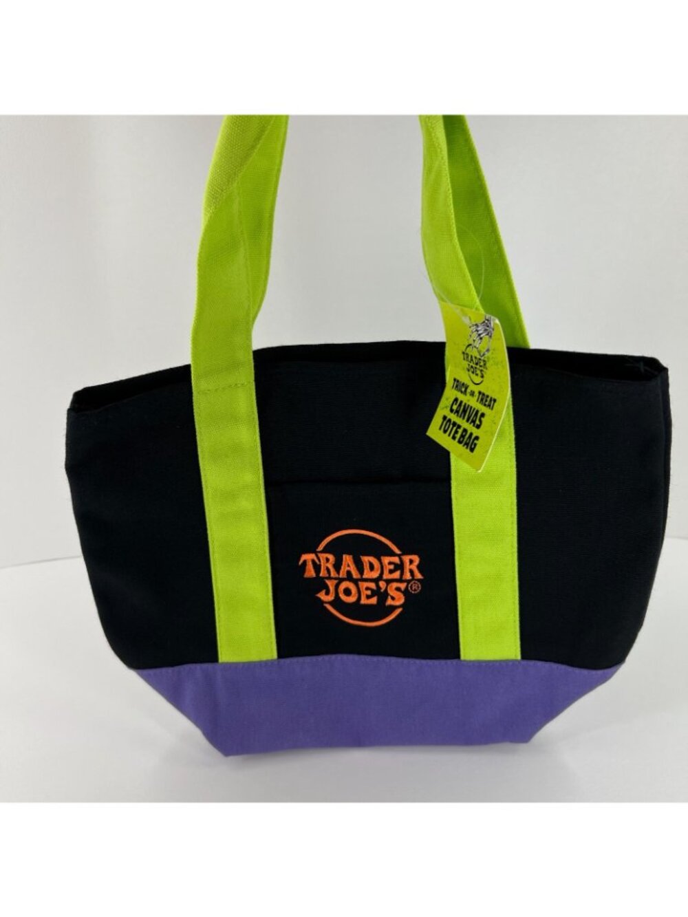 Trader Joes Trick or Treat Mini Canvas Tote Bag Halloween Limited Edition Black - Picture 2 of 9